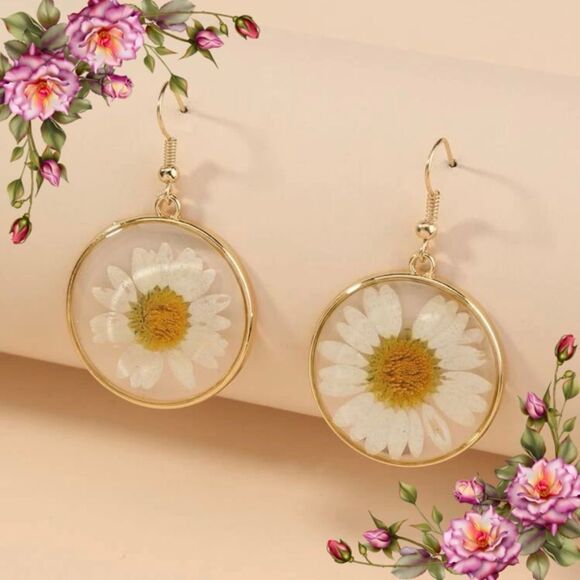 Jewelry - Chamomile Floral Pattern Drop Earrings